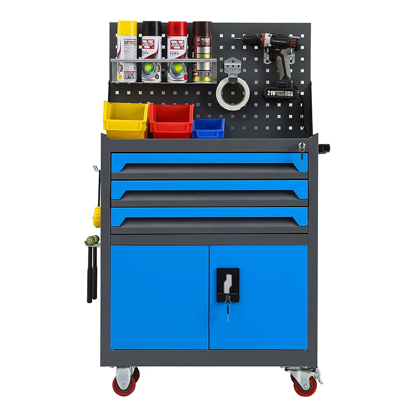 Multifunctional Modular Metal Powder Coated Workshop Tool Cabinet 3 Drawer Wheel Lockable Garage Strong Load Capacity
