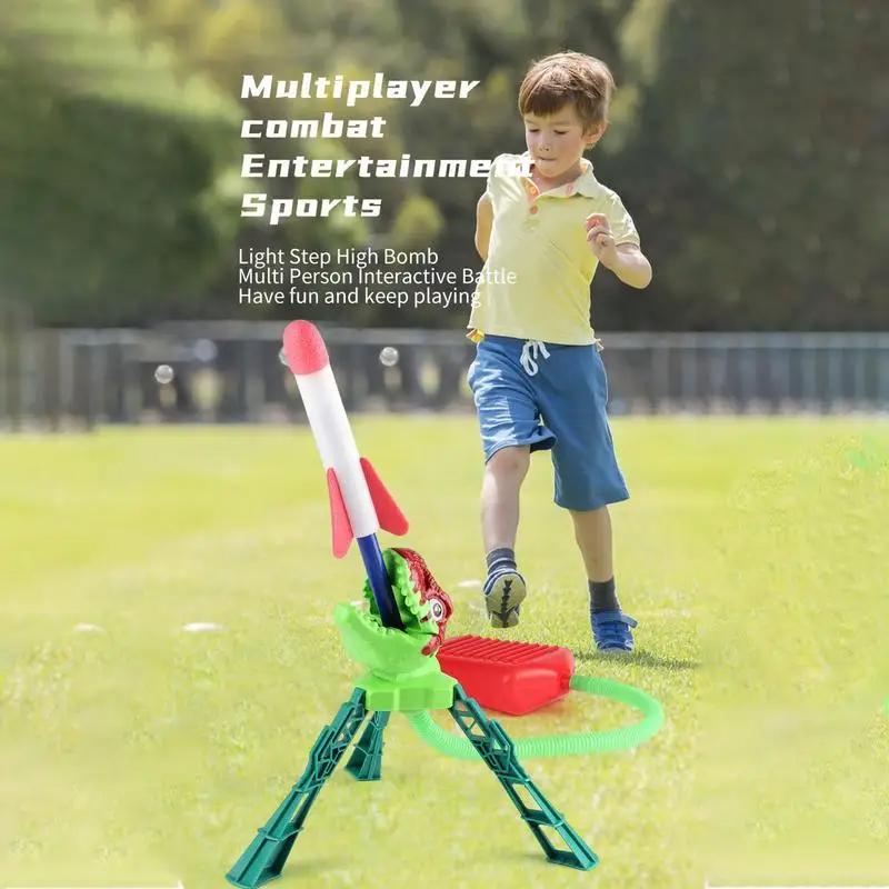 Rocket Launchers For Kids Dinosaur Air Launcher Toy Outdoor Kid Airr Rocket Foot Pump Launcher STEM Toy With 6 Foam Rockets