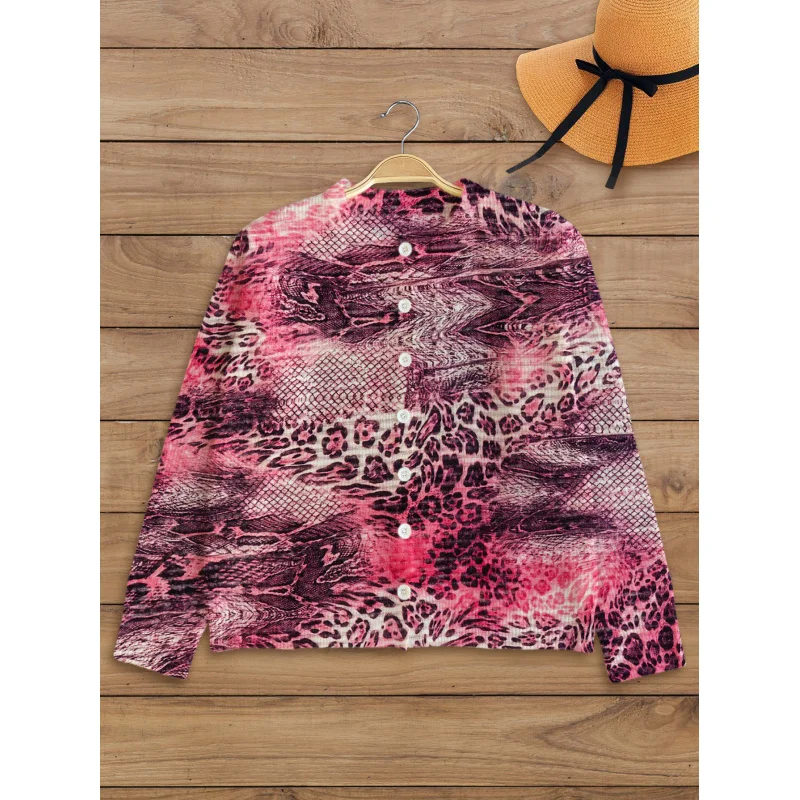 

Vintage Leopard Print Sexy Pattern Women's Sweater Cardigan Thickened Loose Round Neck Long Sleeve Button Autumn Winter Outdoor