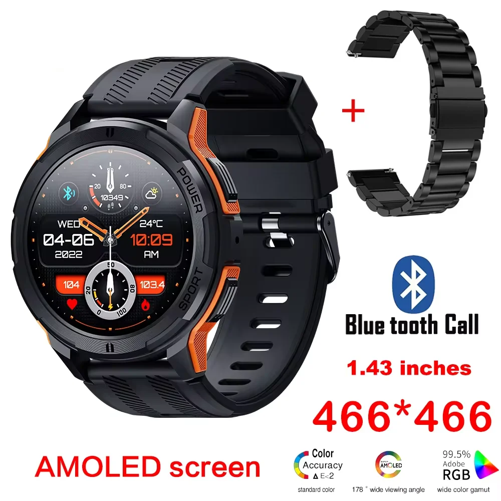 

C25 Смарт-часы для мужчин AMOLED-экран 1,43 дюйма 1ATM Водонепроницаемый монитор сердечного ритма Спортивные умные часы Blue Tooth Call Женский фитнес