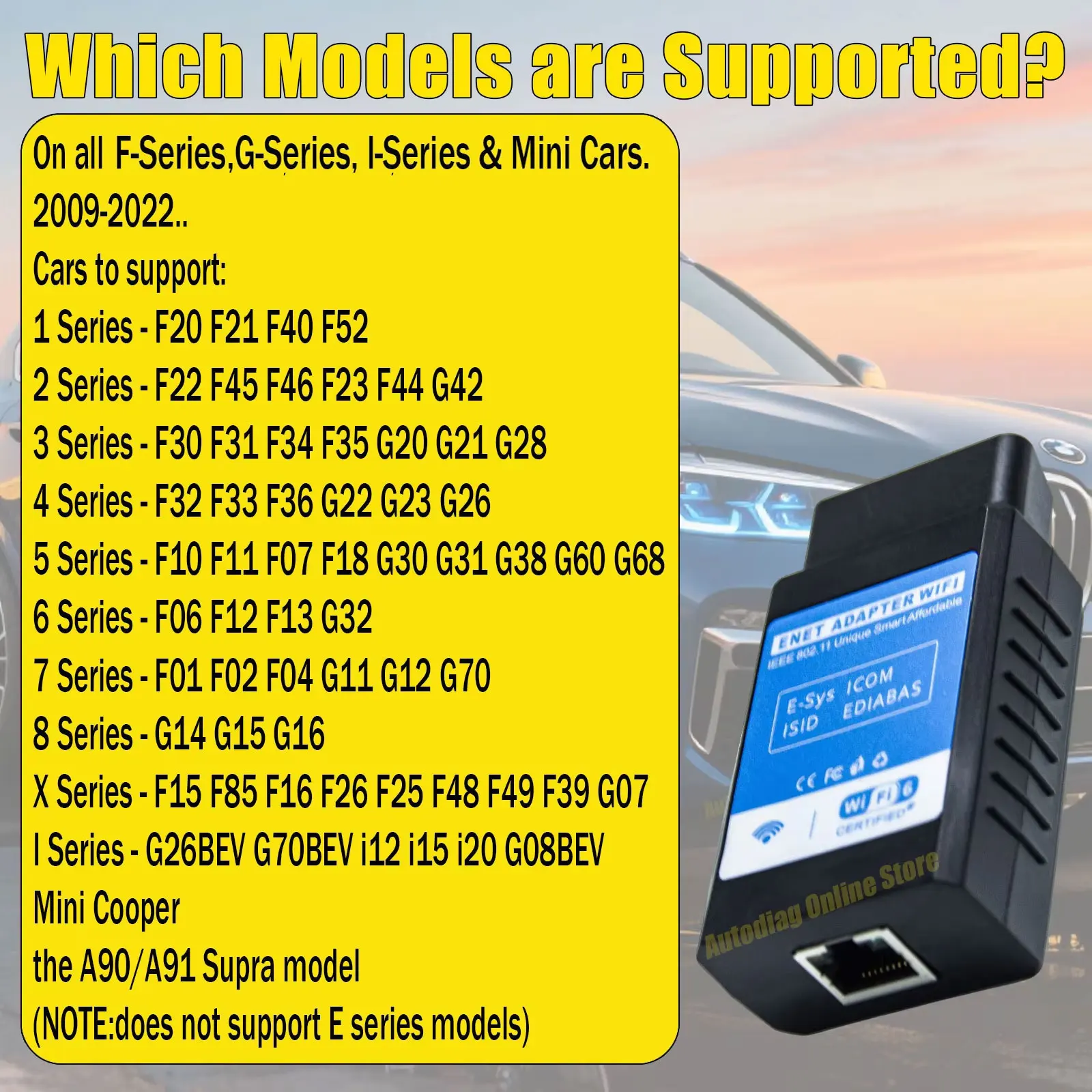 ENET WIFI Adapter for F/G Series Ethernet Coding Connector Adapter for BimmerCode,Bootmod3,xDelete,MHD OBD2 ENET WIFI Scanner