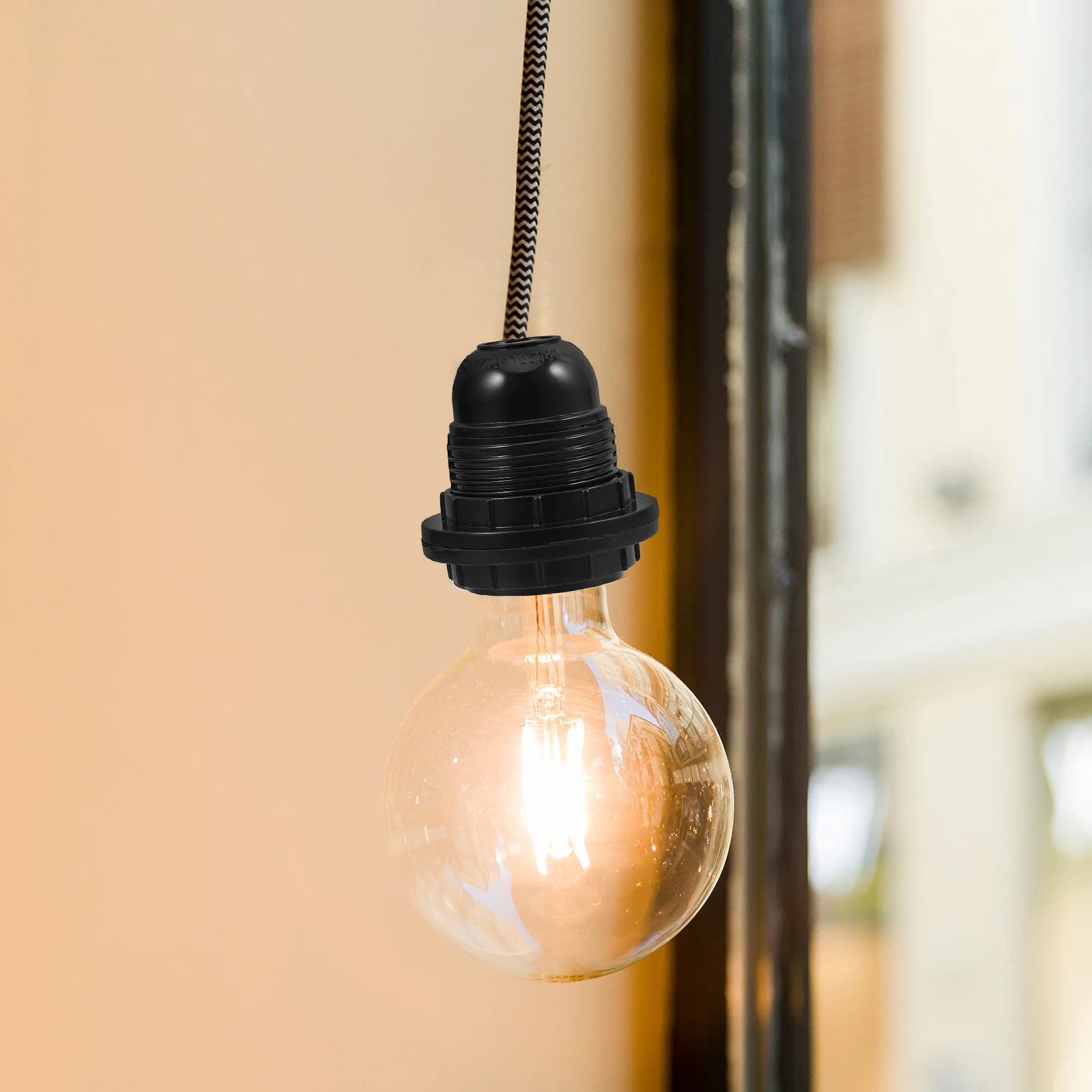 

E27 Lamp Holder Black 10mm Threaded Socket Aluminum Knob Light Bulb Parts Replacement Lamp Fitting Professional