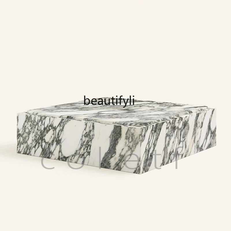 Natural large flower white marble light luxury high-end villa living room sofa square coffee table