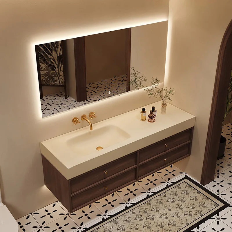 Medieval Style Rock Slab Hot Bending Seamless Integrated Bath Bone Line Bathroom Cabinet Combination Toilet Washbasin
