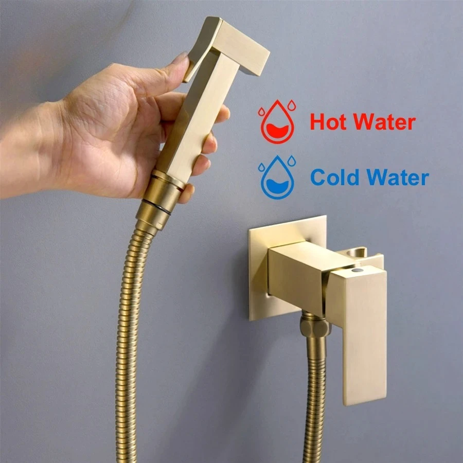 Gold Brass Bidet Faucets Handheld Bidet Sprayer Set For Toilet Crane Women's Washer Bathroom Shattaf Sprayer Hygienic Shower