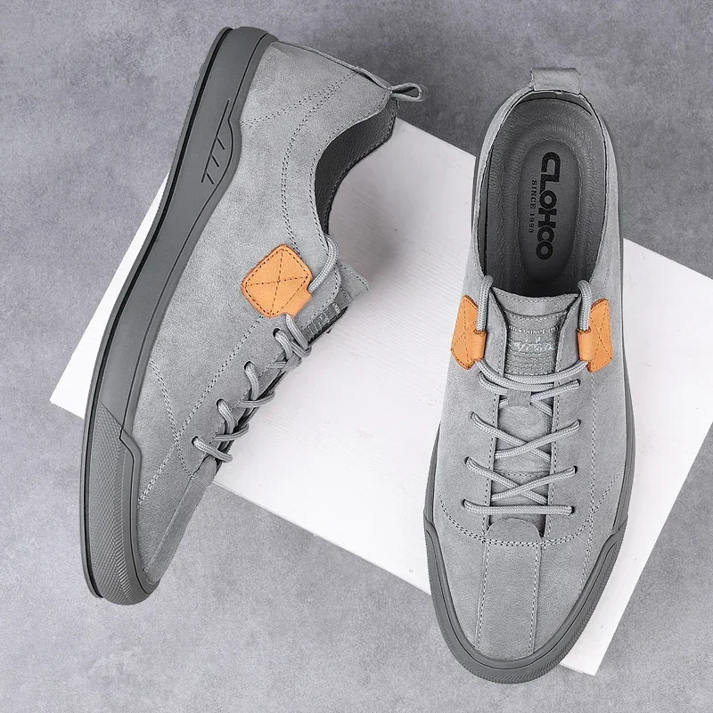 Lace-up Men\'s Casual Shoes Fashion Leather Sneakers Breathable Skate Footwear Soft-Soled Male Outdoor Shoes Leisure Walk Flats