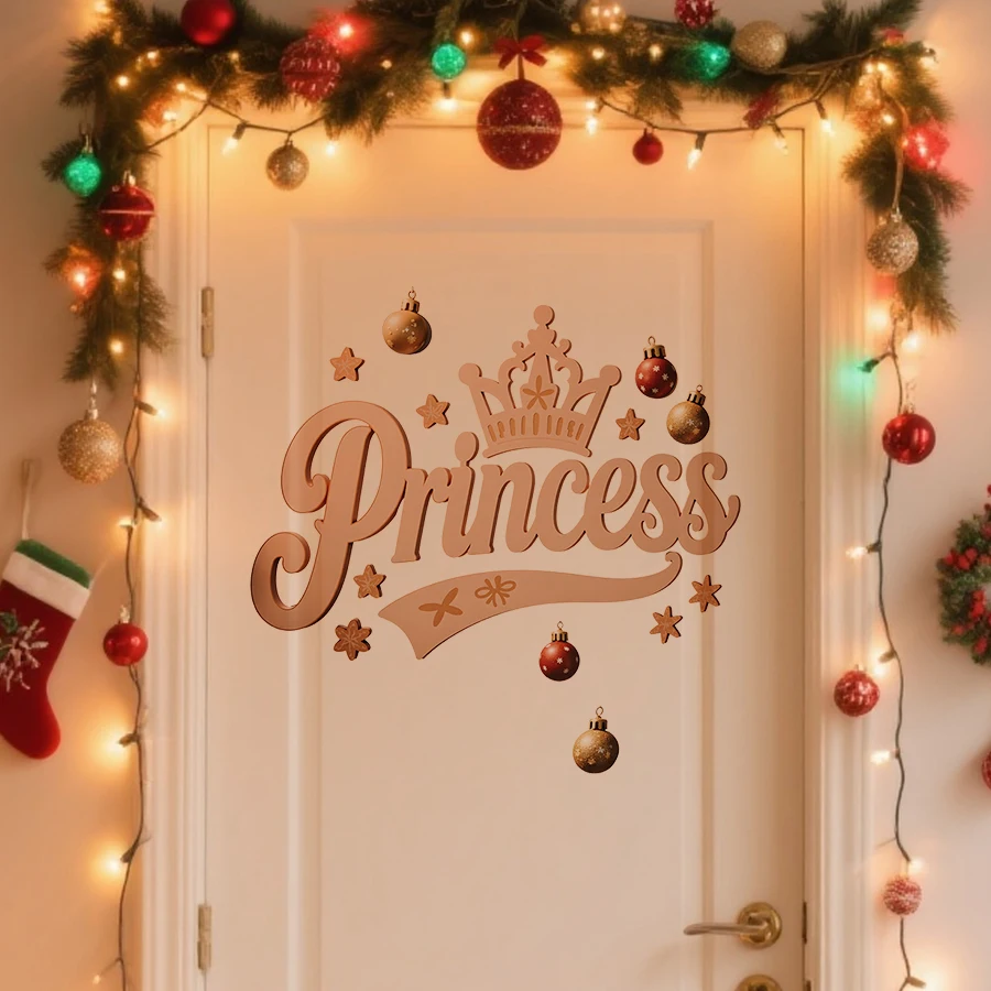 1pc Christmas Princess Wall Sticker  Removable PVC Pink Festive Decoration Suitable For Baby Room Nursery Bedroom Home Decor