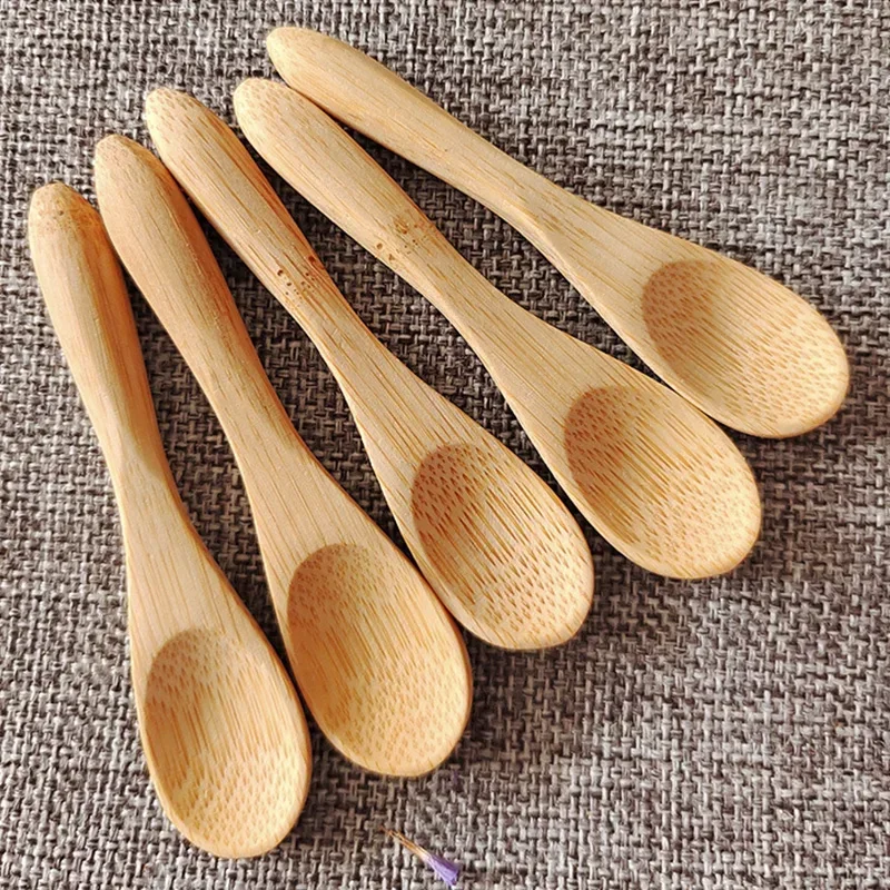 4Pcs/Set 9cm Natural Bamboo Spoon Ecofriendly Tableware Kitchen Condiment Scoop Coffee Spoon Dessert Spoon Teaspoon