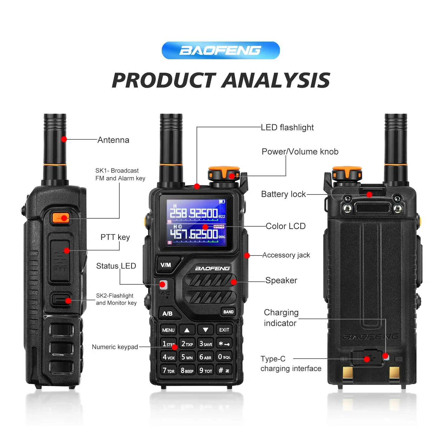 Baofeng K5 Plus Walkie Talkie Portable AM FM Two-Way Radio Comumicador Portable Amateur Radio Full Band LCD 999CH Frequency Copy