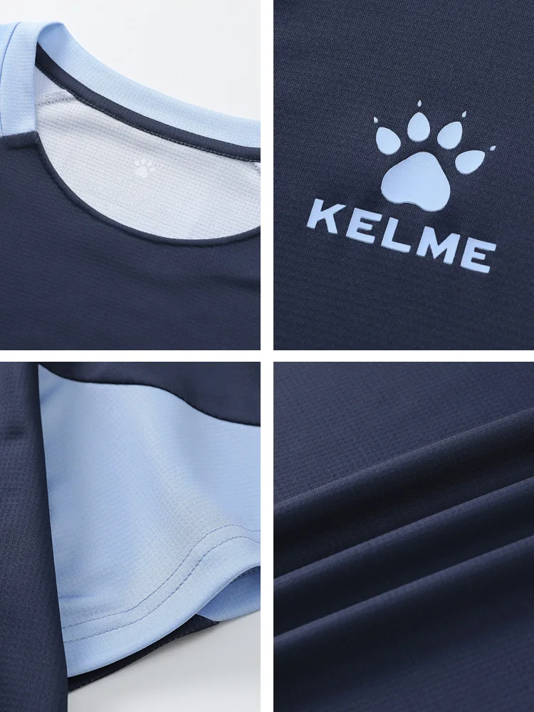 Kelme-Camiseta masculina de futebol manga curta, umidade wicking, gola redonda, treinamento, exercício, camisa esporte ginásio, corrida, corrida