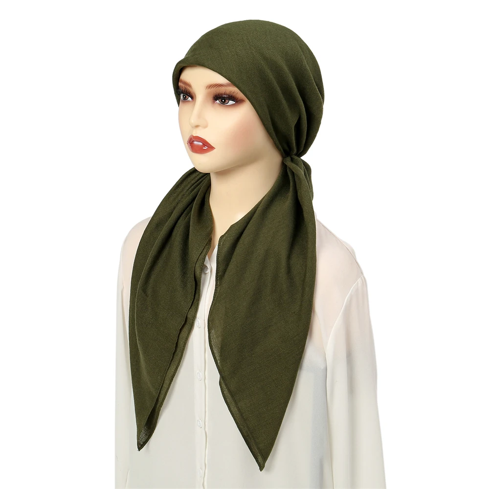 Pre-Tied Muslim Women Hijab Bonnet Chemo Cap Strech Beanies Hair Loss Hat Islamic Arab Turbante Long Tail Headwrap Scarf Bandana