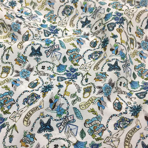 

Blue Floral Wide Silk Cotton Fabric MulberrySilk Clothing Dress Shirt Breathable Soft Summer Fabric