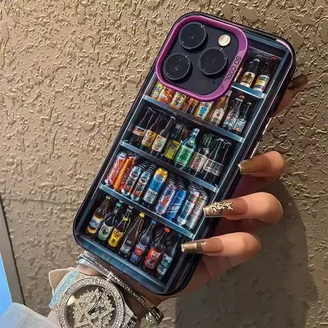 Интересный чехол для телефона с холодильником и пивным напитком для iPhone 16, 15, 13, 14, 12, 11 Pro Max Plus X XS, противоударный жесткий чехол