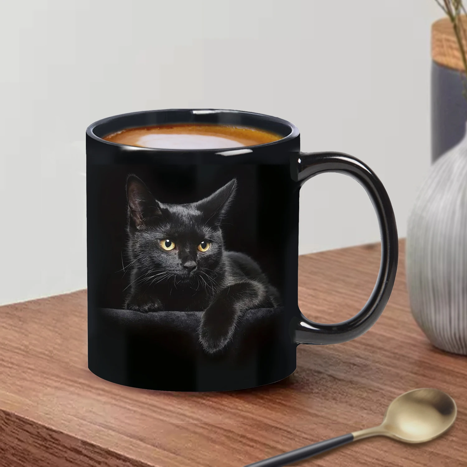 1pc, Black Cat Coffee Mug - Ceramic Funny Coffee Mug - Perfect Cat Lover Gift - Cute Cat Coffee Mugs Present - Great Birthday or