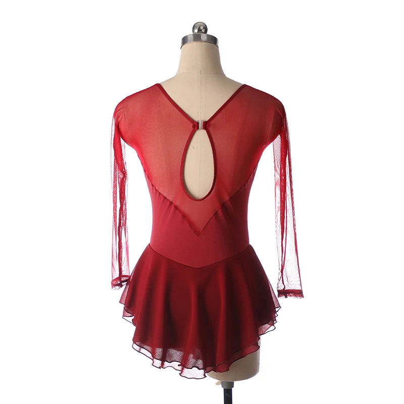 Women's Dress Figure Skating Competition Training Children's Rhythmic Gymnastics Round Neck Long Sleeve Lace White Blue