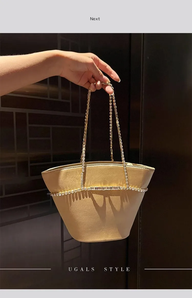 

Модная ручная сумка-ведро с металлической цепочкой и бриллиантами, женская сумка, роскошная атласная сумка для банкета, свадебная вечеринка, кошелек-клатч, сумка на плечо