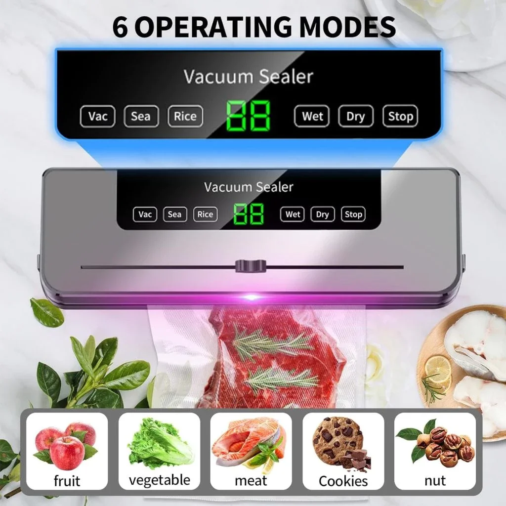 Electric Vacuum Sealer Dry/Wet Food Sealed Packaging Kitchen Food Storage Seal UV Sterilization Built-in Cutter Knife EU/US