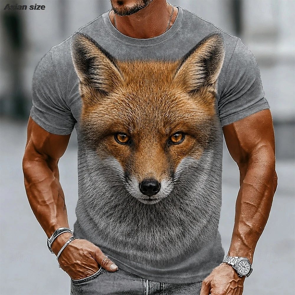 Realistic Fox Animal 3D Print Men T‑Shirt Crew Neck Short Sleeve Casual Fashion Tops