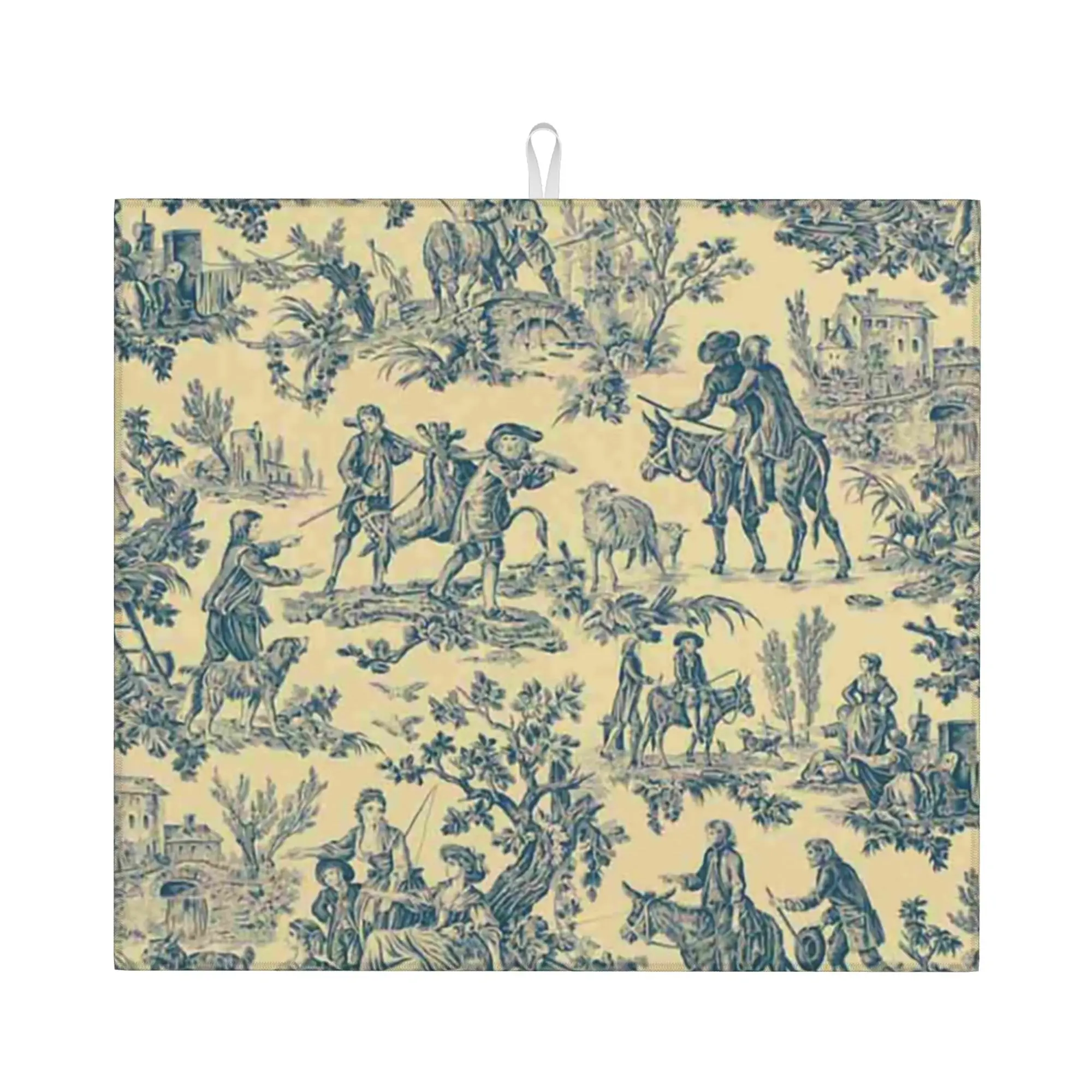 Toile De Jouy Vintage French Non Slip Kitchen Counter Protector Mat Barware Tableware Reusable  Bathroom Drying Mat For Kitchen
