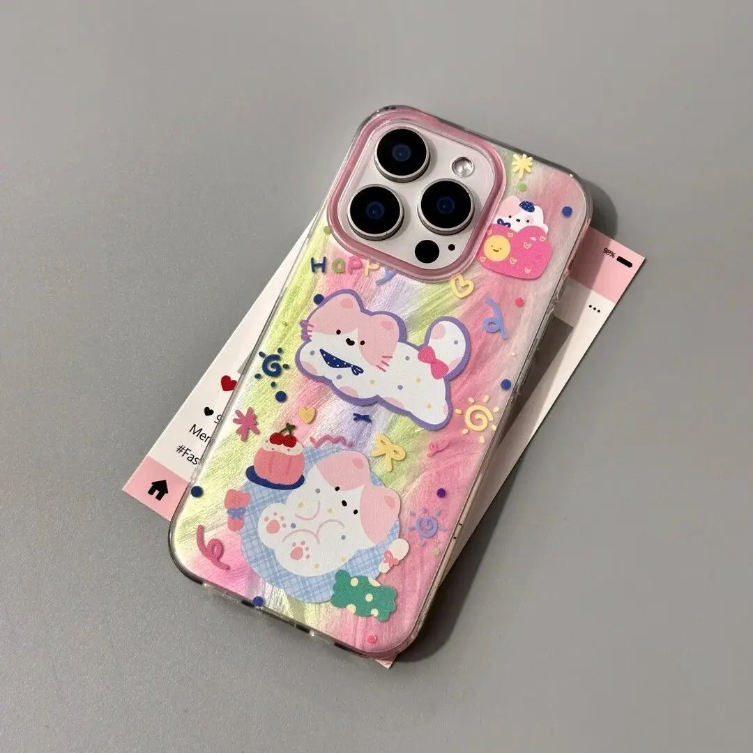 SEIRASSIM cartoon cat bowknot flower phone case for iphone 16 pro max 15 14 plus 13 11 12 silicone cover for iphone xr xs x 7 8