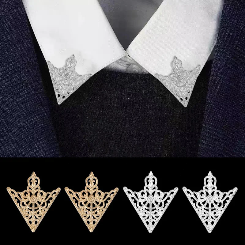 Vintage Triangle Pattern Shirt Collar Brooches for Women Men Court Style Hollow Crown Buckle Pin Clothes Suit Decorative Jewelry