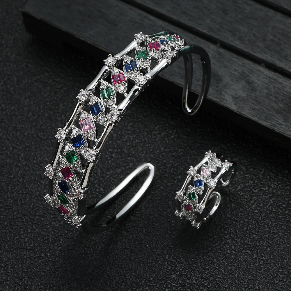 

HIBRIDE Exquisite premium sliver color bracelet ring set women's dress everyday decorative jewelry holiday wedding gift B212