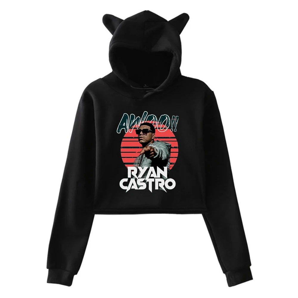 Ryan Castro Merch Pullover Cat Ears Hoodie Long Sleeve Navel Sweatshirt Female Crop Top Women's Clothes