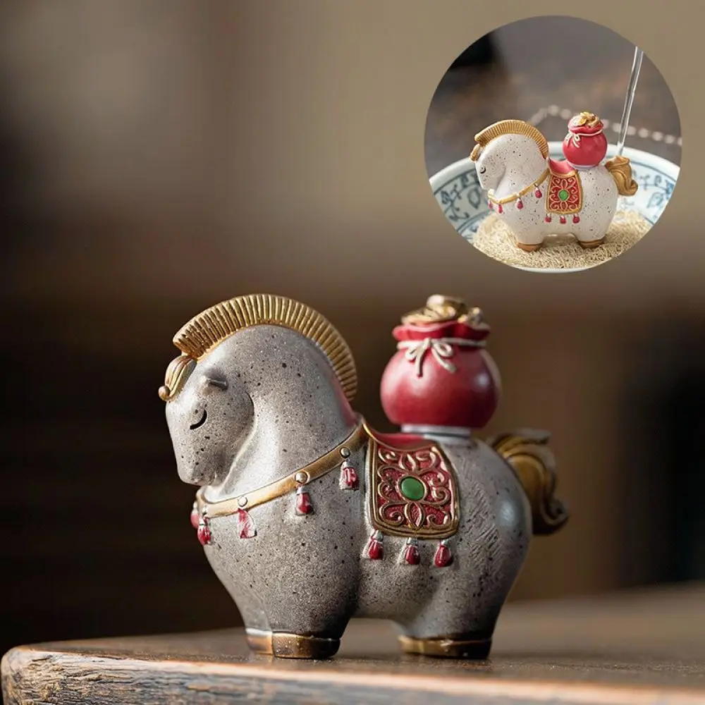 Heat Sensitive Tea Pet Tang Horse Statue Chinese Auspicious Wealth Figurine Resin Ornament Office Desk Tea Table Accessory
