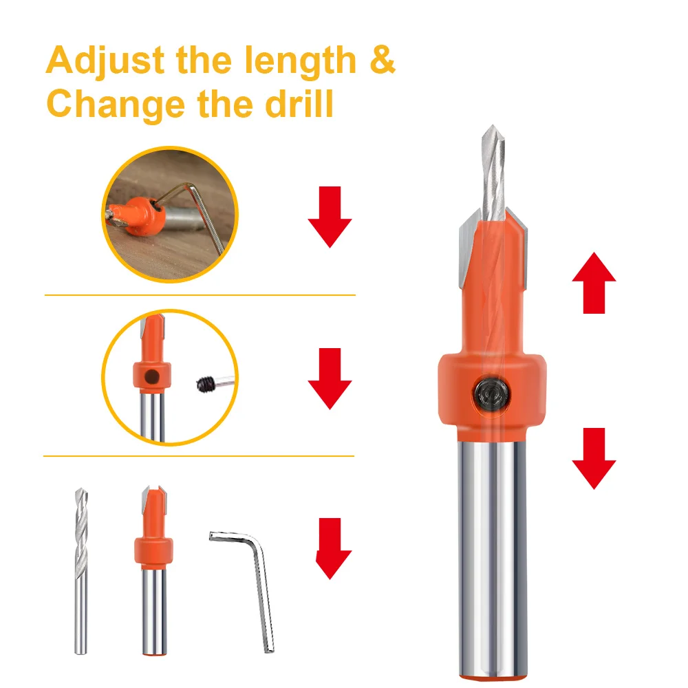 XUCHUAN 8mm Shank Tungsten Counterbore End Mill HSS Screw Cutter for Wood MDF Plywood HSS Woodworking Countersink Drill Bit