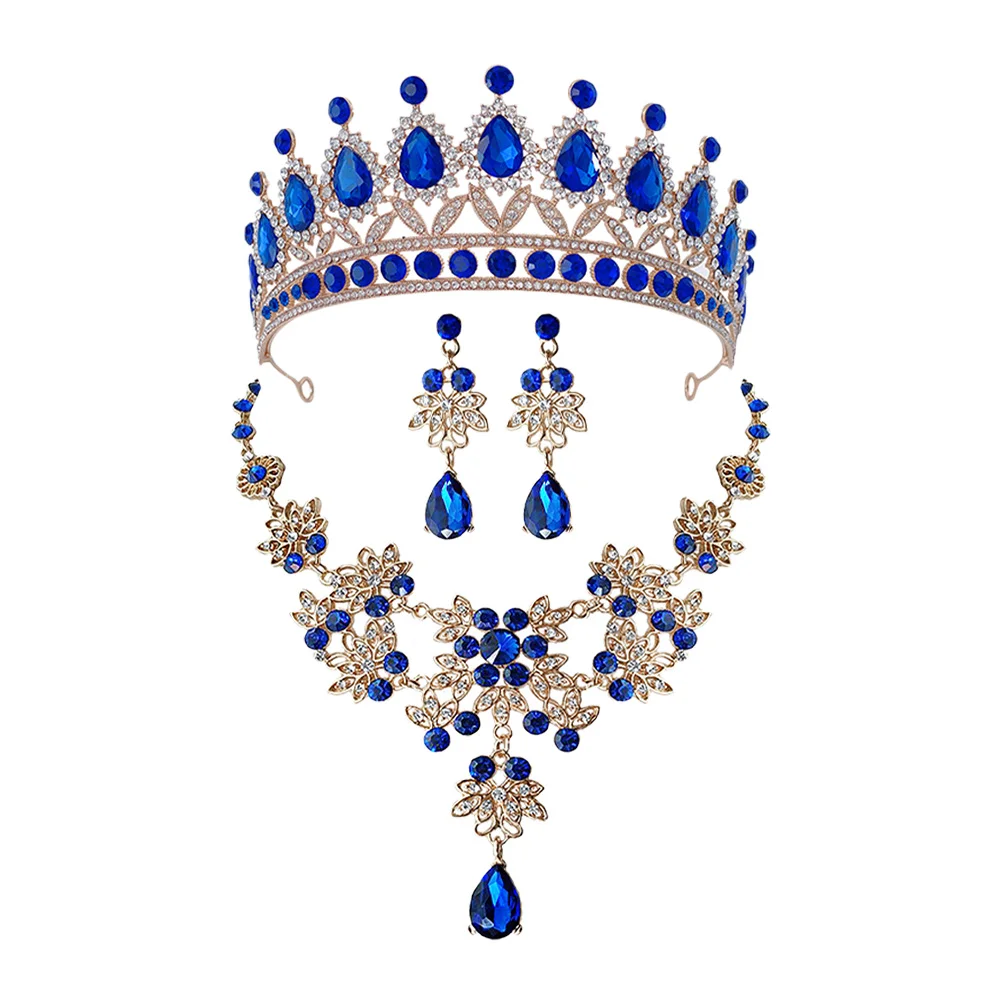 

1Set Bridal Wedding Dress Accessories Rhinestone Jewelry Set Necklace Earrings Crown Party Birthday Gift Crown Necklace