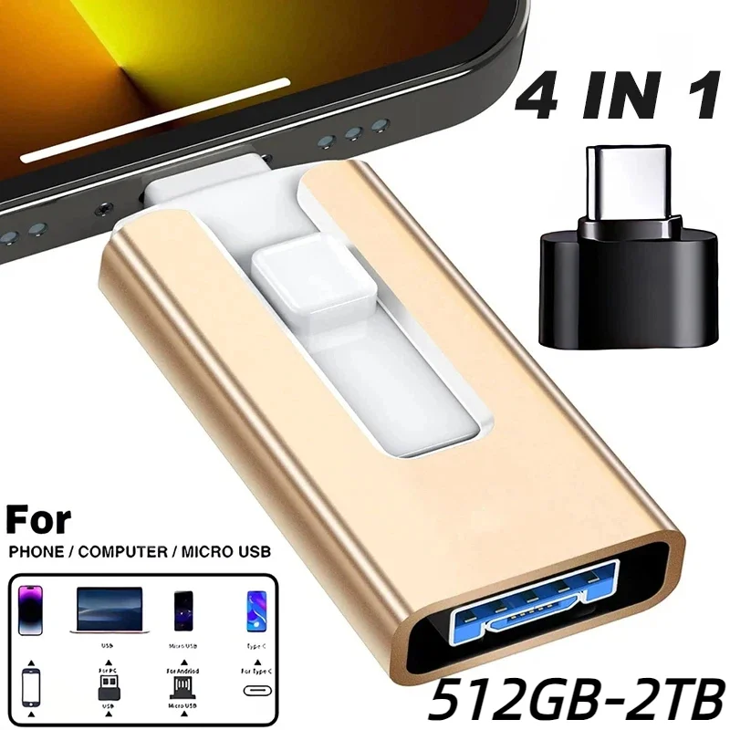 4 In1 OTG Micro USB 3.0 Flash Drive Dual Purpose Android TYPE-C Pen Drive Mobile Micro USB Memory Stick Drive Free For iPhone