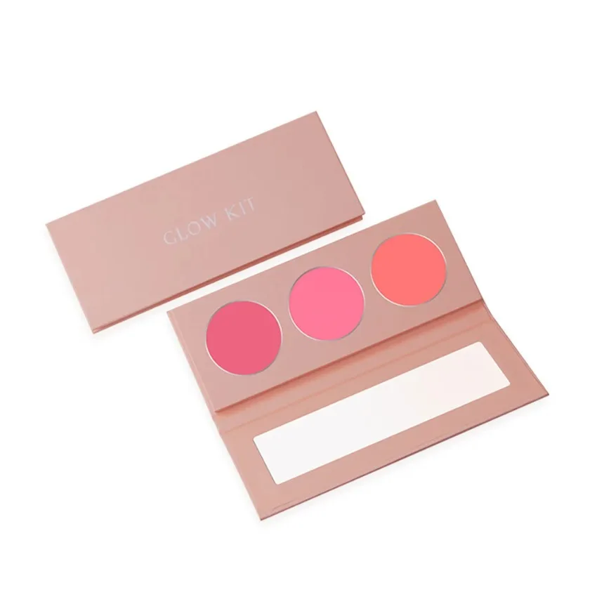 

Custom 3 Colors Blush Makeup Palette with Mirror Mineral Powder Red Rouge Lasting Waterproof Private Label Custom Bulk