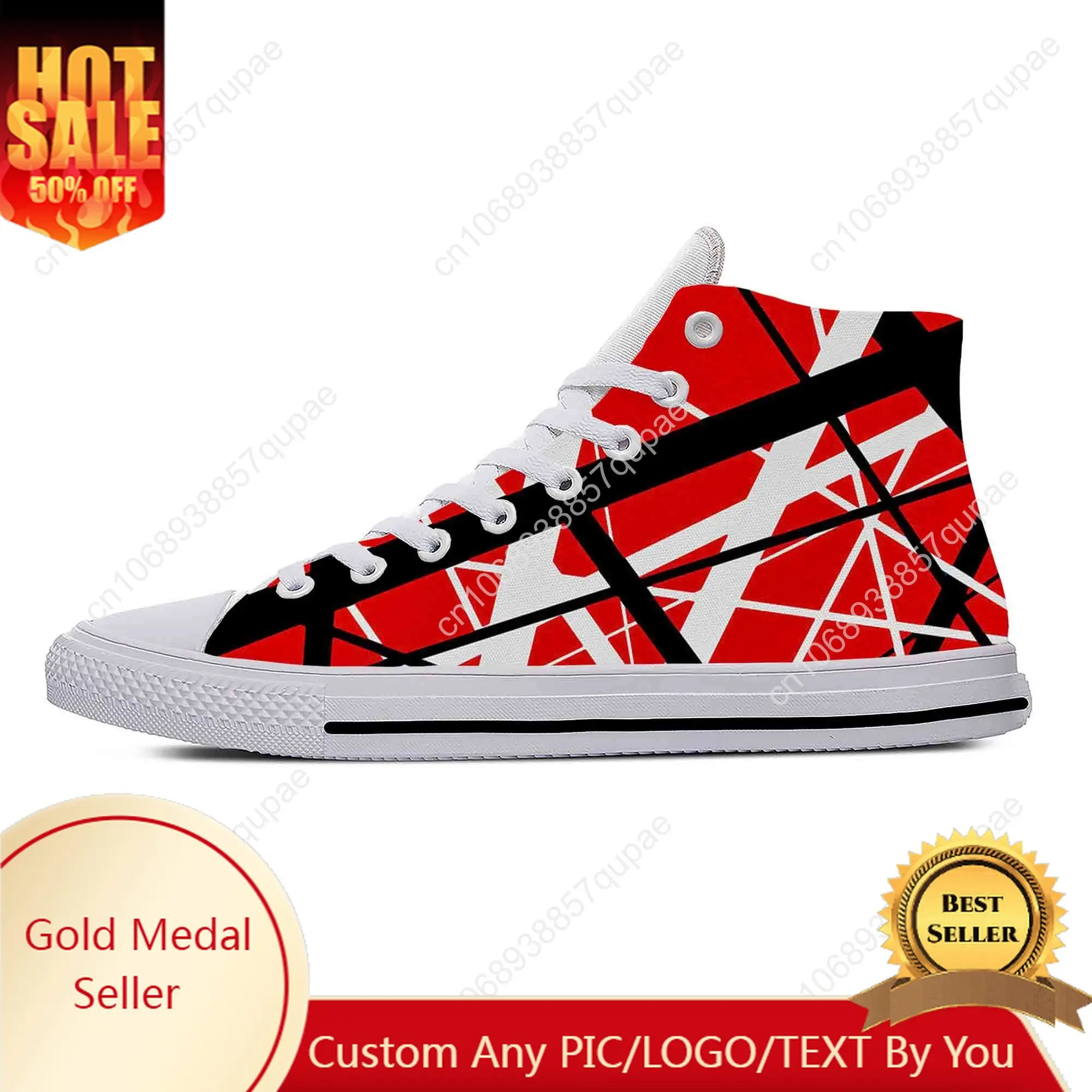 Hot EVH 5150 Stripes Guitar Metal Rock Music Band Breathable Lightweight High Top Casual Cloth Shoes 3D Print Men Women Sneakers