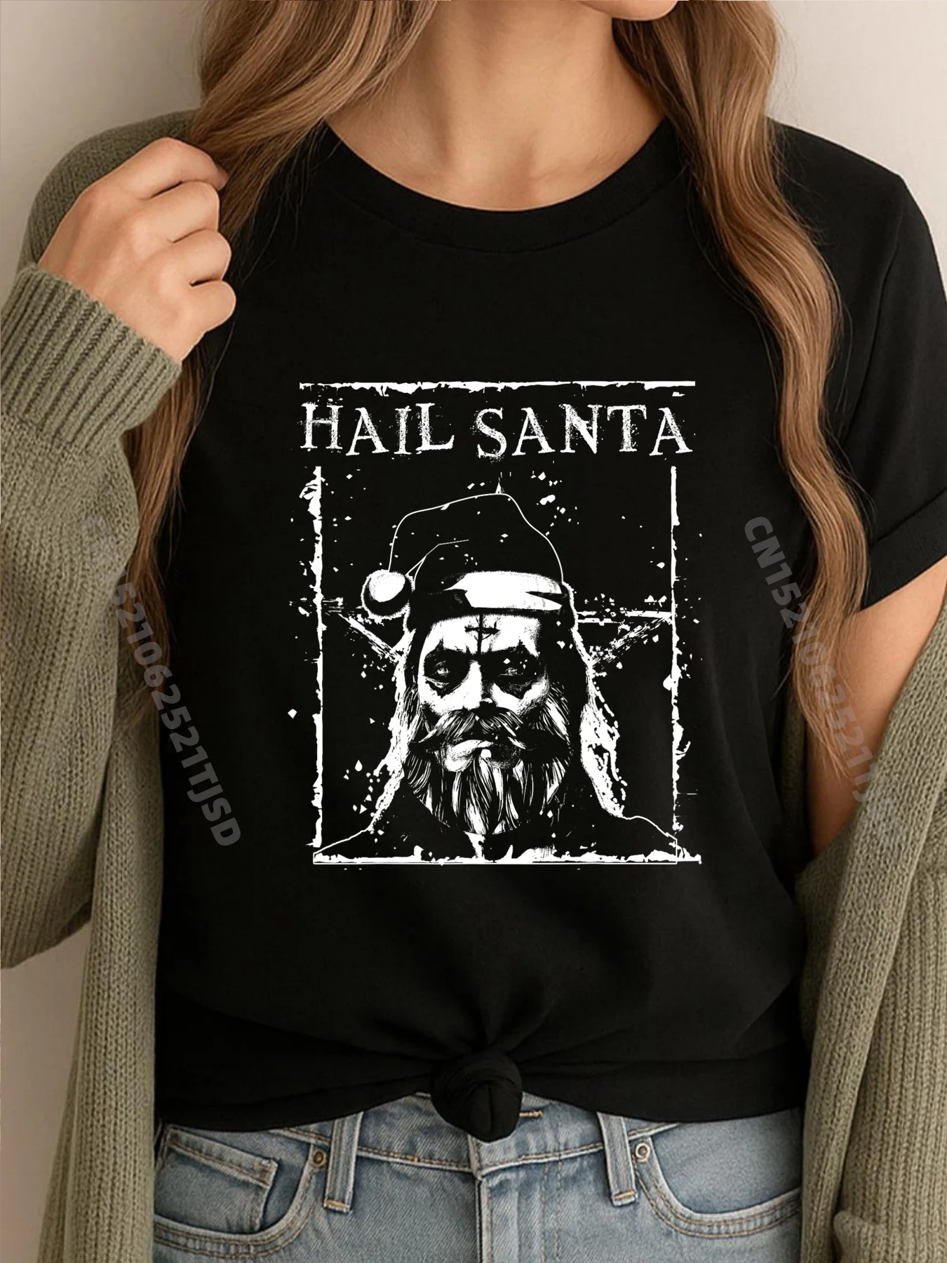 

Футболка Hail Santa Headbanger Ugly Christmas с рисунком, женские футболки для отдыха
