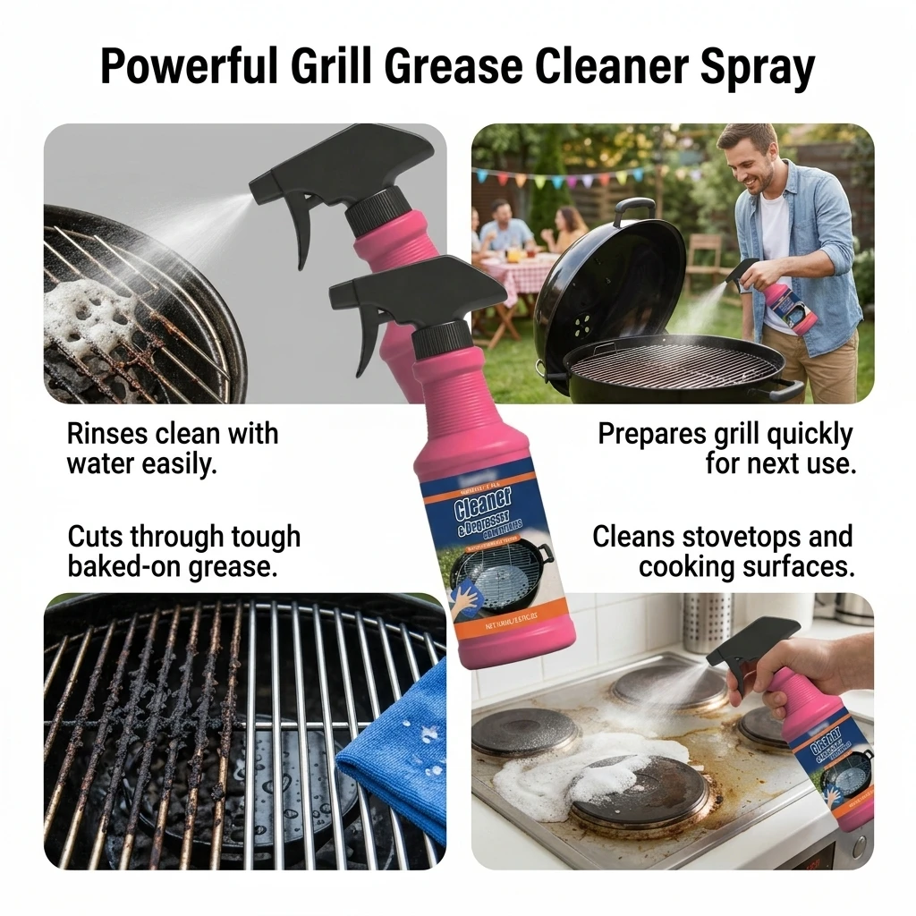 Grill Grate Cleaner Spray 100 ml Heavy Grease Remover Water Soluble Easy Rinse Formula for Stainless Steel Cast Iron BBQ Grates
