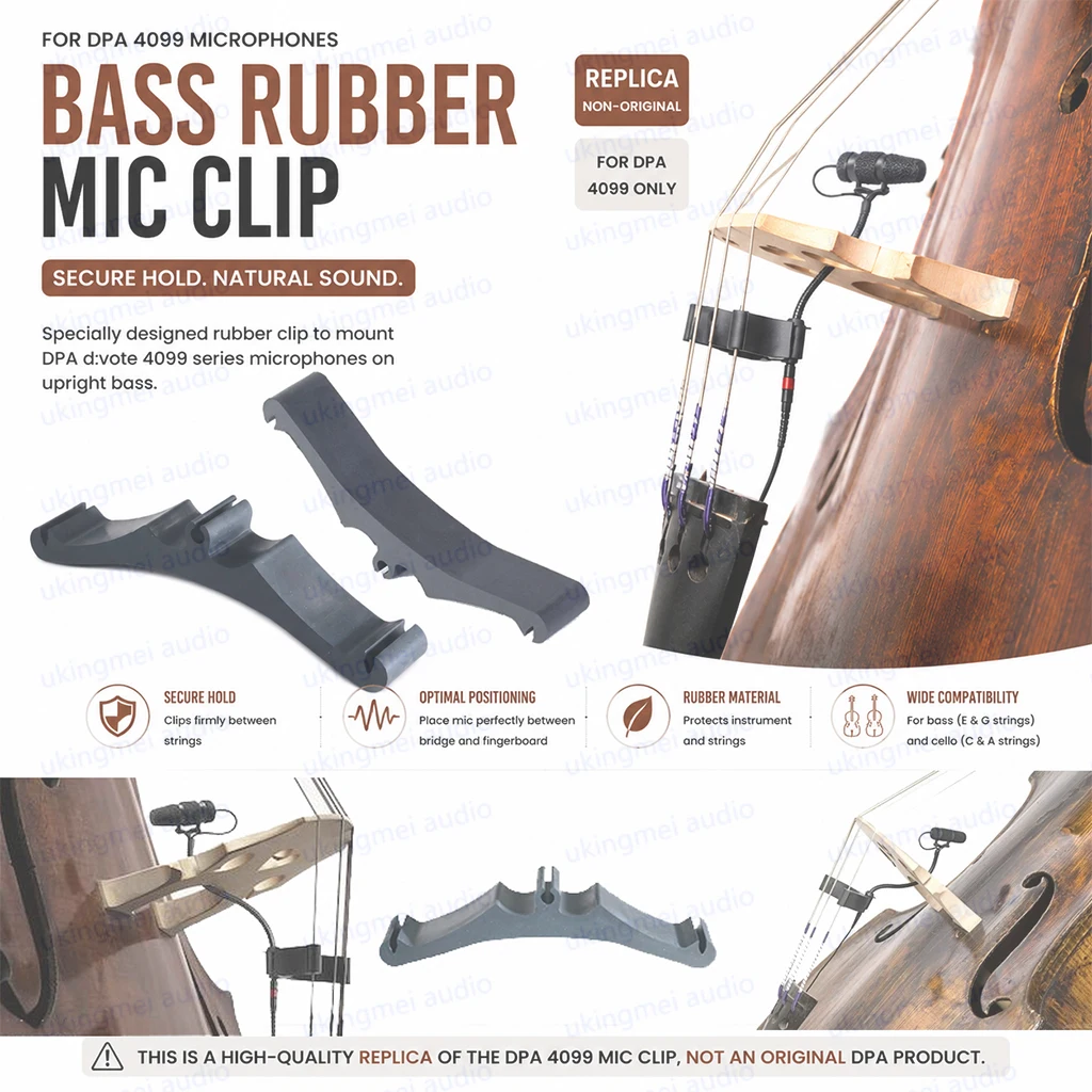 Flexible Rubber Mic Clip Mount for Double Bass Upright Bass Cello Strings Microphone Holder Fit for DPA 4099 Series Mics Replica