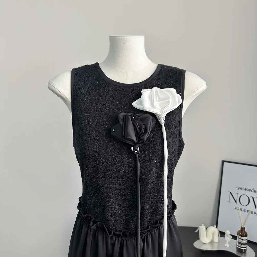 Модная одежда из органзы с вышивкой, аксессуары с цветами, черно-белое платье, сделай сам, декоративное украшение на грудь, цветочное платье