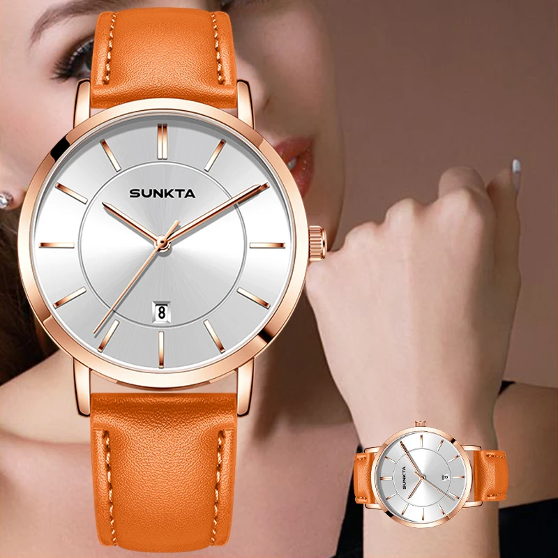 

SUNKTA 2026 часы женские простые роскошные кожаные водонепроницаемые креативные кварцевые элегантные женские часы модные женские наручные часы