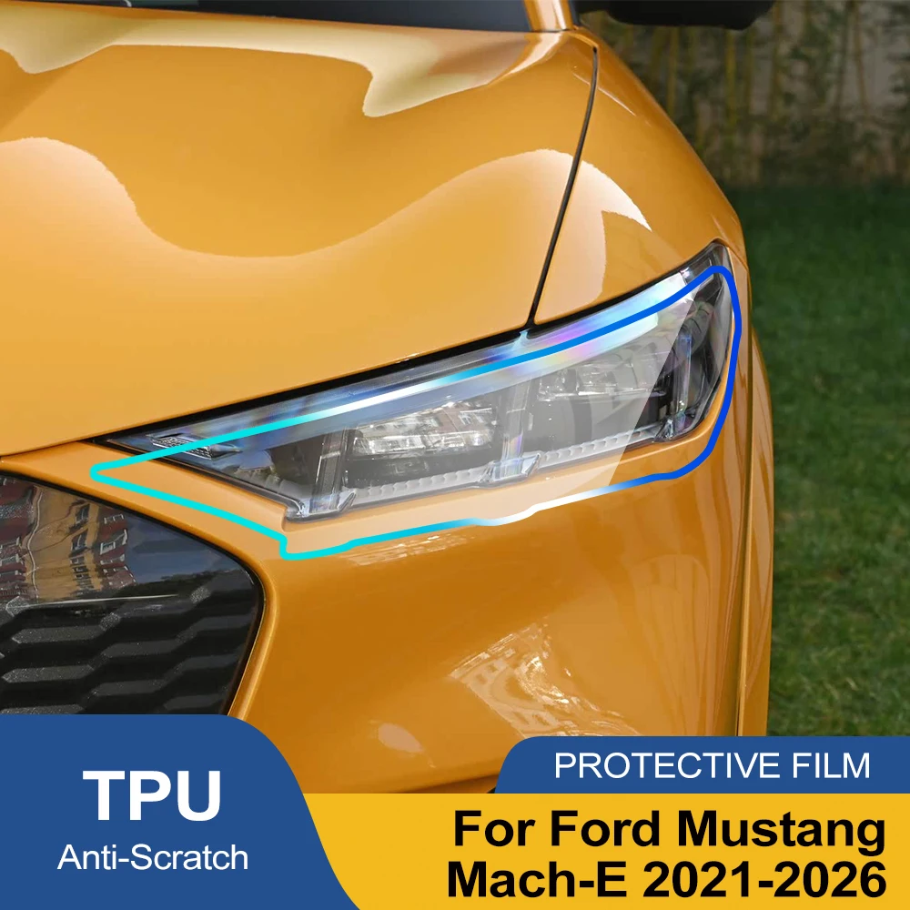 For Ford Mustang Mach-E 2021-2023 TPU Car Headlight Protective Film PPF High-Gloss Smoke Black Pre Cut Anti-Scratch Vinyl Film