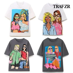 TRAF ZR Cotton Women's Tshirts Top Y2k Fashion O-neck Casual Tops Short Sleeve Tee Harajuku Shirt T-shirts for Women Summer 2024