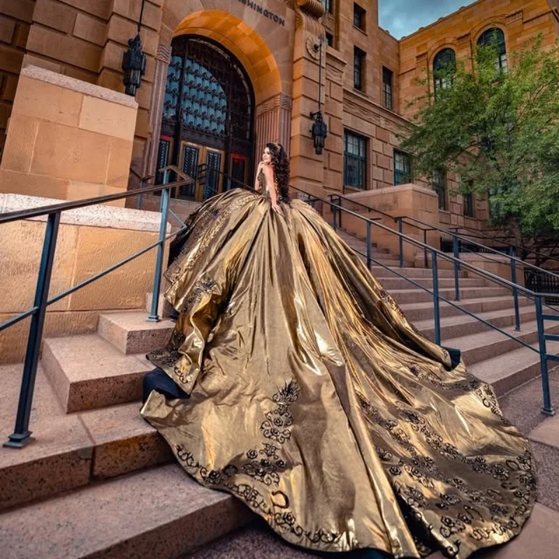 Maßgeschneidertes schulterfreies Quinceanera-Kleid in Olivfarbe, Tüll-Kristall, 3D-Blumen-Schicht-Applikation, Vestidos de 15 Quinceanera