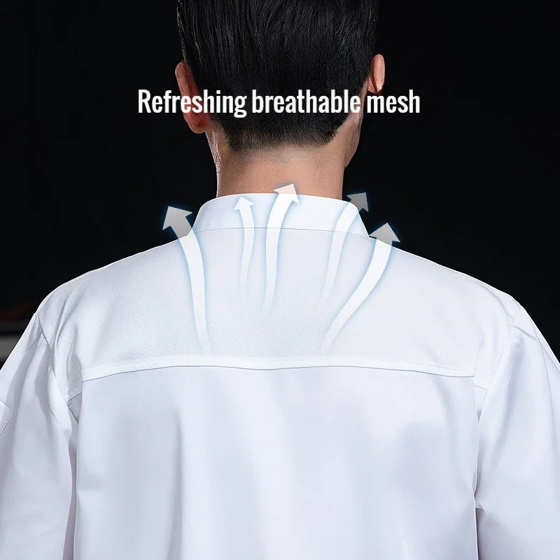 أكمام قصيرة وزرة الشيف ، تنفس ، رقيقة ، زي المطبخ الخلفي ، مطعم وعاء ساخن ، الوجبات السريعة ، الفندق ، الطعام ، الصيف