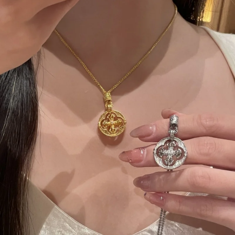 The brand-new zircon rotating cross necklace is the best choice for women's stainless steel, silver and gold chain necklaces, we