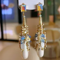 Bohemian handmade exaggerated hollow drop glass earrings high quality French niche design catwalk elegant earrings