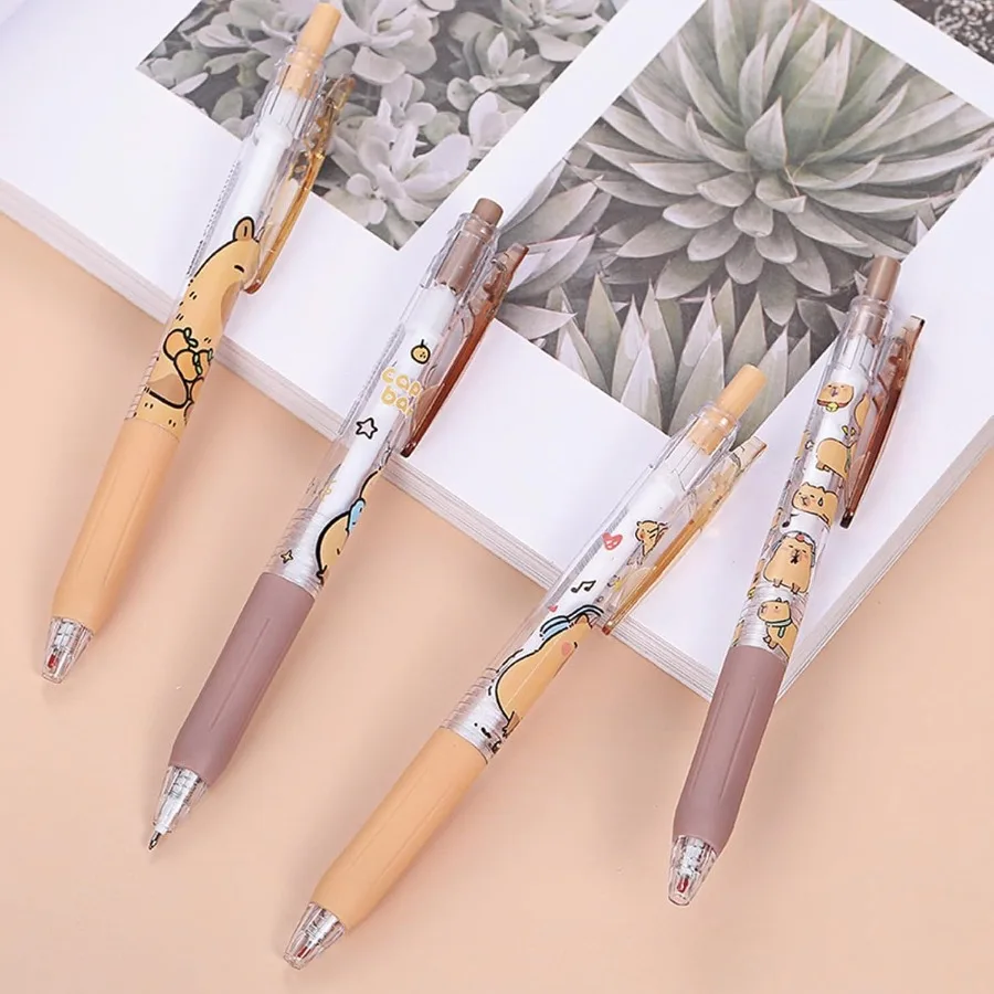 4 Pcs Cute Retractable Cartoon Capybara Pens 0.5mm Black Writing Pens 4Pcs Capybara