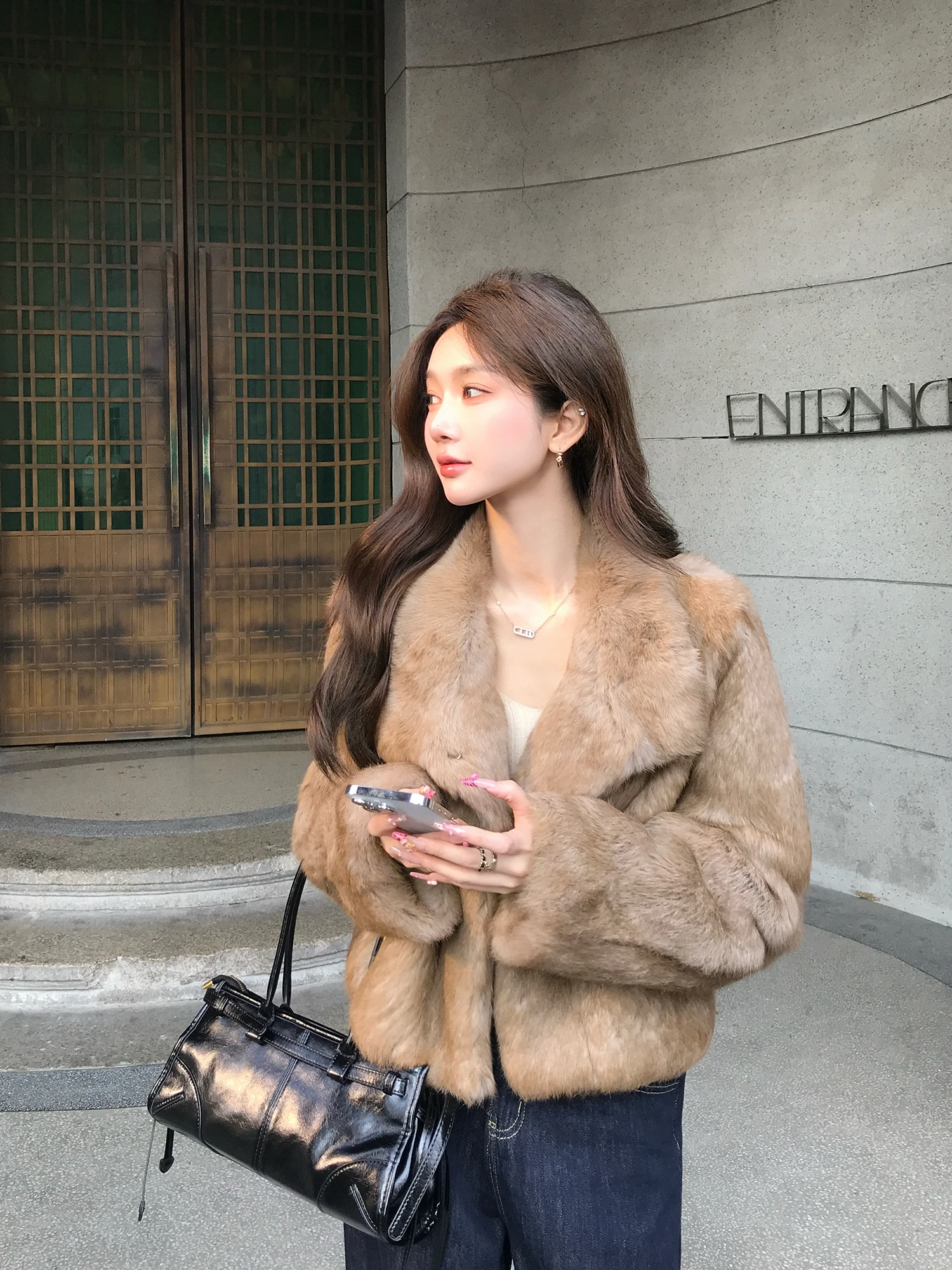 

LM Young New 2025 Rabbit Fur ort Coat Women's Winter Outerwear Premium Feel Whole Skin Fluffy Soft Korean Sle Commute