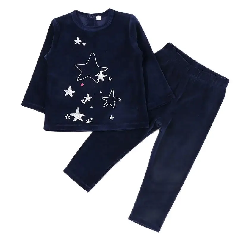 Children clothes 2pcs set velour clothes baby boys clothes girls clothes round neck long pants star and whale design round neck