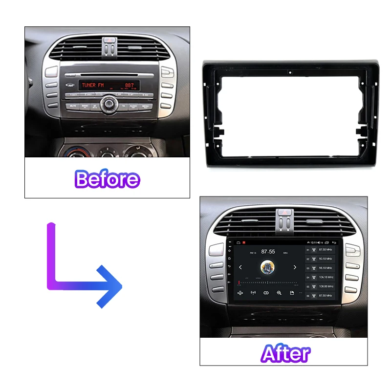 Android Car Radio Bezel Frame, For Fiat Bravo 2007-2012 Dashboard Single Frame Car Radio Panel Bezel Kit for Radio Mainframe