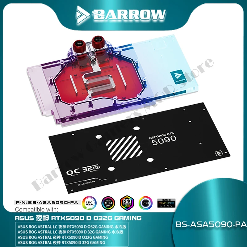 

Barrow 5090 VGA Watercooler For ASUS ROG ASTRAL LC RTX5090 Series GPU Waterblock, Black/White 5V ARGB BS-ASA5090-PA