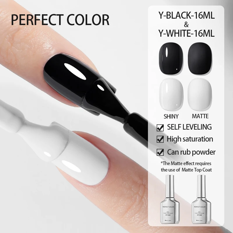 PERFECT COLOR Self Leveling Builder Gel Black White 16ml High Pigment Color Gel Nail Art Gel Halloween Nail Gel UV LED Cure